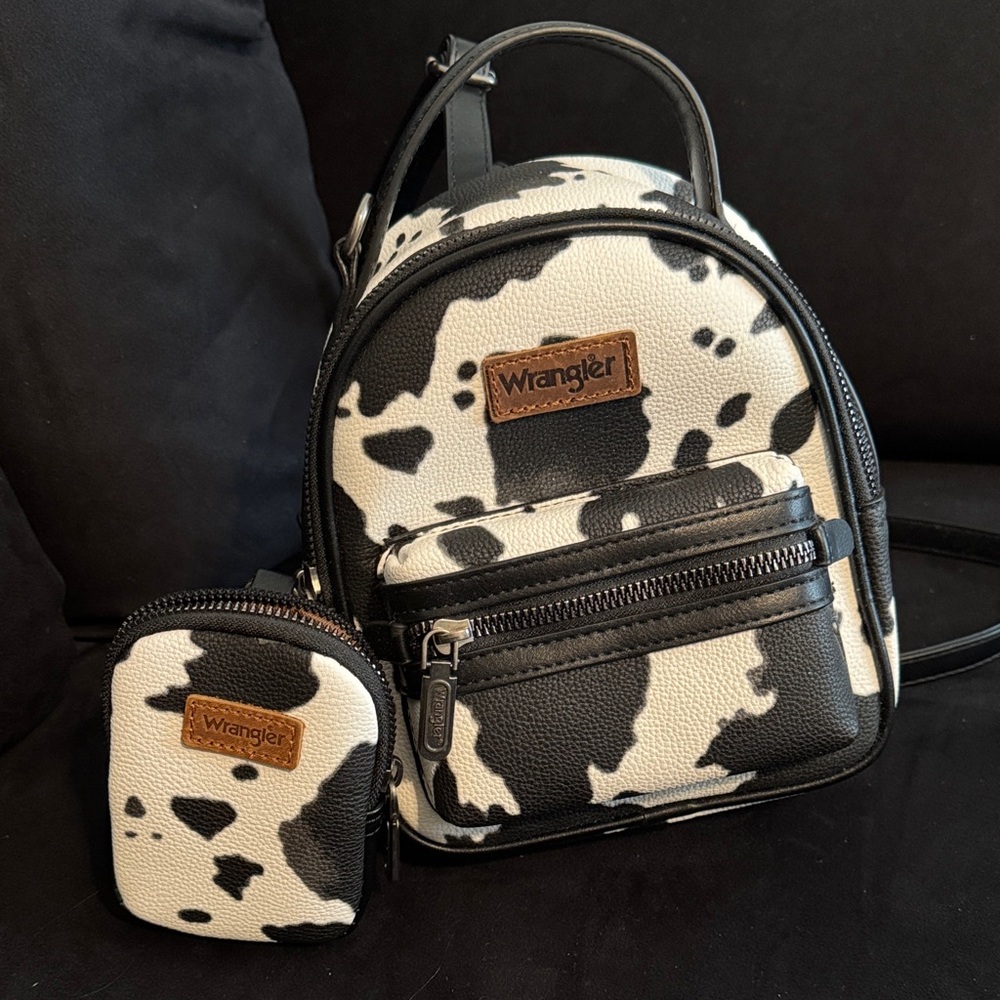 Wrangler Black and White Cow Print Backpack Set
